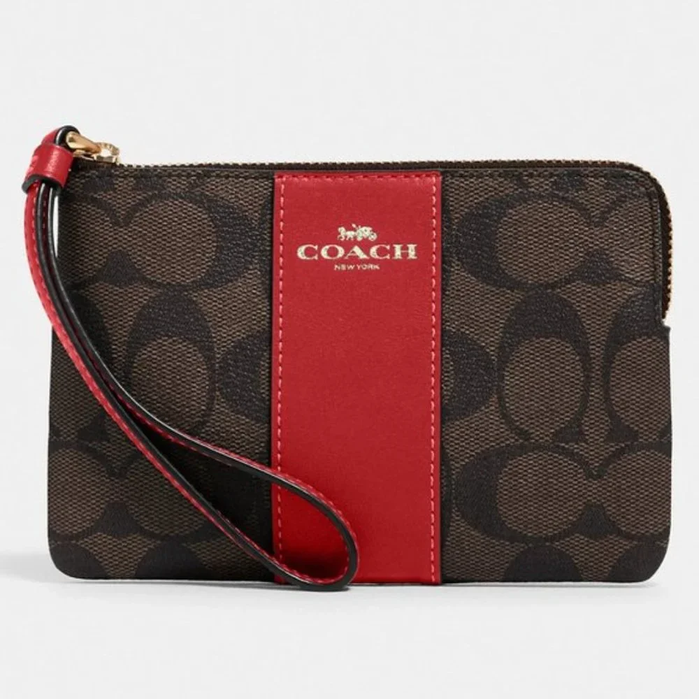 Coach Corner Zip Small Wristlet In Signature Coated Canvas - Picture 1 of 3